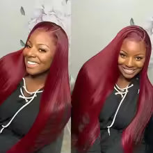 burgundy straight human hair wig with hd lace front