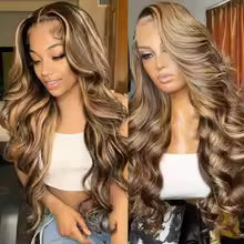 highlight body wave human hair wig with hd lace front