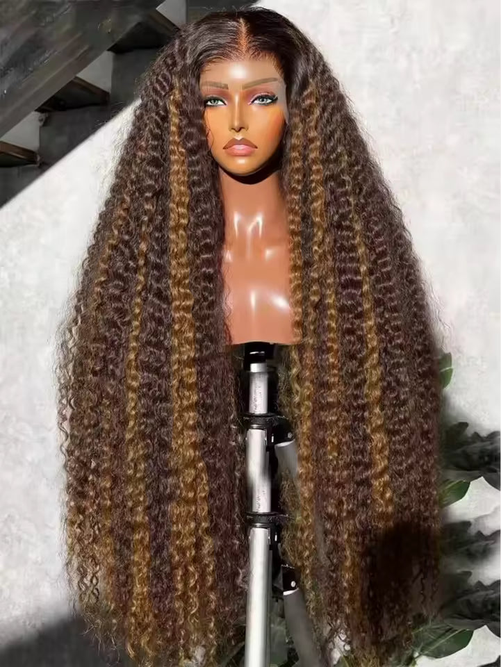 P4/27 Highlight Deep Wave Human Hair Wig – 250% Density