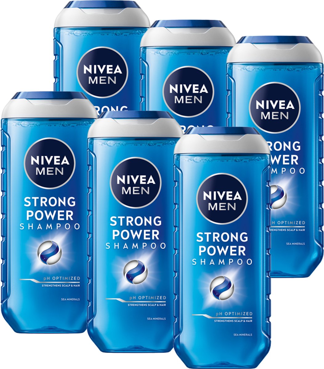 NIVEA MEN Strong Power Hair Shampoo - Enriched with Sea Minerals - Mild Formula - Value Pack 6 × 250 ml