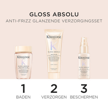 Kérastase Gloss Absolu Anti-Frizz Discovery Set with Glaze Drops + 2 Gifts - Shampoo 80 ml, Conditioner 75 ml, Spray 80 ml & Hair Oil 45 ml
