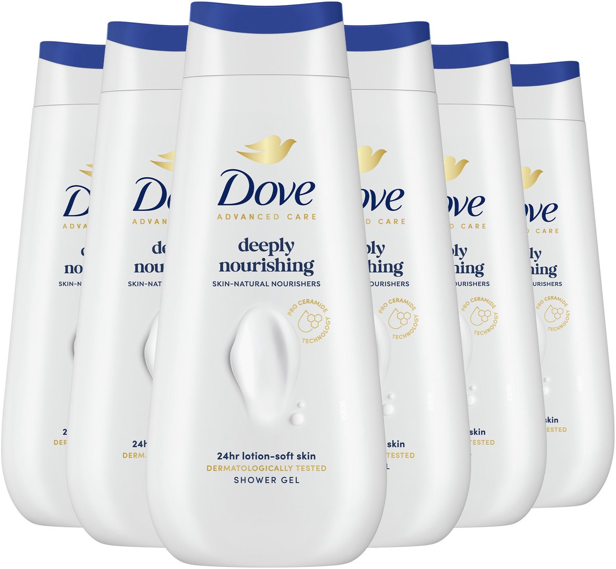 Dove Advanced Care Shower Gel - Deeply Nourishing - Improved Formula with Pro-Ceramide Technology - 6 x 225 ml