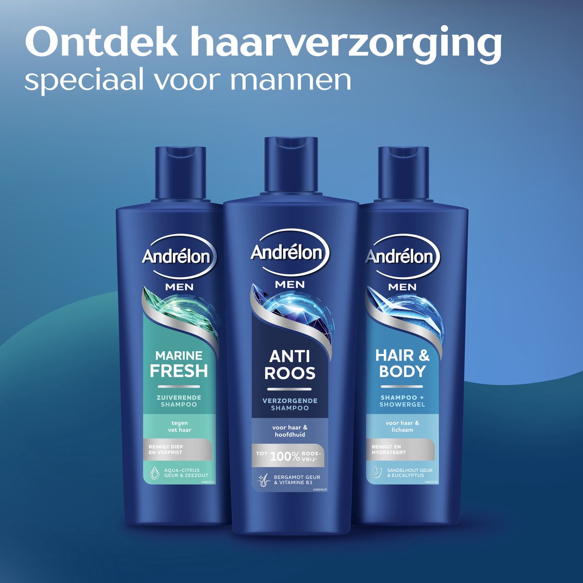 Andrélon - Men's Shampoo and Shower Gel - Hair & Body - 6 x 400 ml