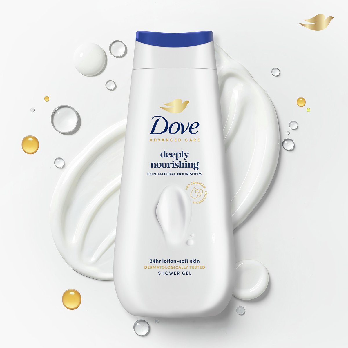 Dove Advanced Care Shower Gel - Deeply Nourishing - Improved Formula with Pro-Ceramide Technology - 6 x 225 ml