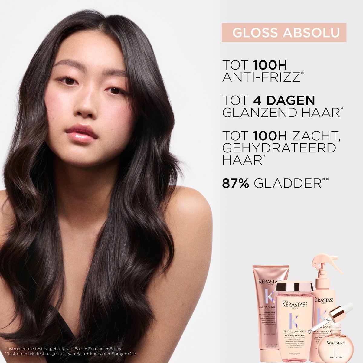 Kérastase Gloss Absolu Anti-Frizz Discovery Set with Glaze Drops + 2 Gifts - Shampoo 80 ml, Conditioner 75 ml, Spray 80 ml & Hair Oil 45 ml