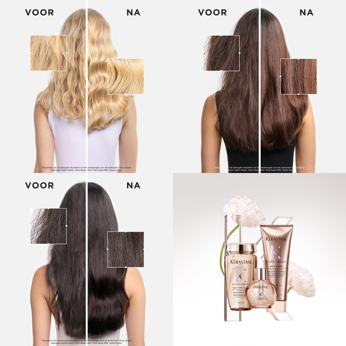 Kérastase Gloss Absolu Anti-Frizz Discovery Set with Glaze Drops + 2 Gifts - Shampoo 80 ml, Conditioner 75 ml, Spray 80 ml & Hair Oil 45 ml