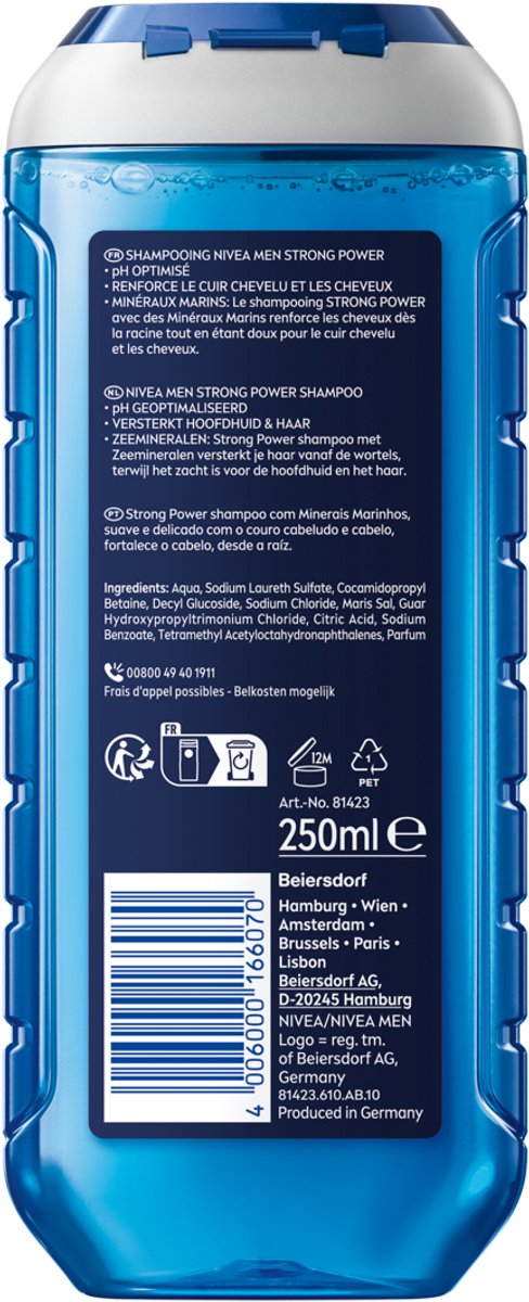 NIVEA MEN Strong Power Hair Shampoo - Enriched with Sea Minerals - Mild Formula - Value Pack 6 × 250 ml