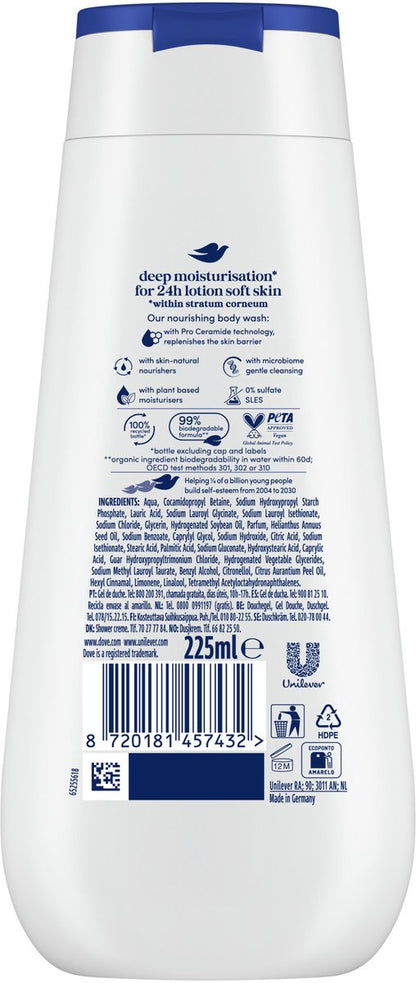 Dove Advanced Care Shower Gel - Deeply Nourishing - Improved Formula with Pro-Ceramide Technology - 6 x 225 ml