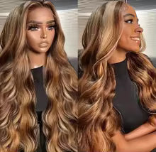 p4/27 highlight body wave remy human hair wig with hd lace front