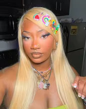 613 Honey Blonde Straight Human Hair Lace Front Wig