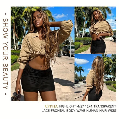 P4/27 Honey Blonde Ombré Body Wave Human Hair Wig
