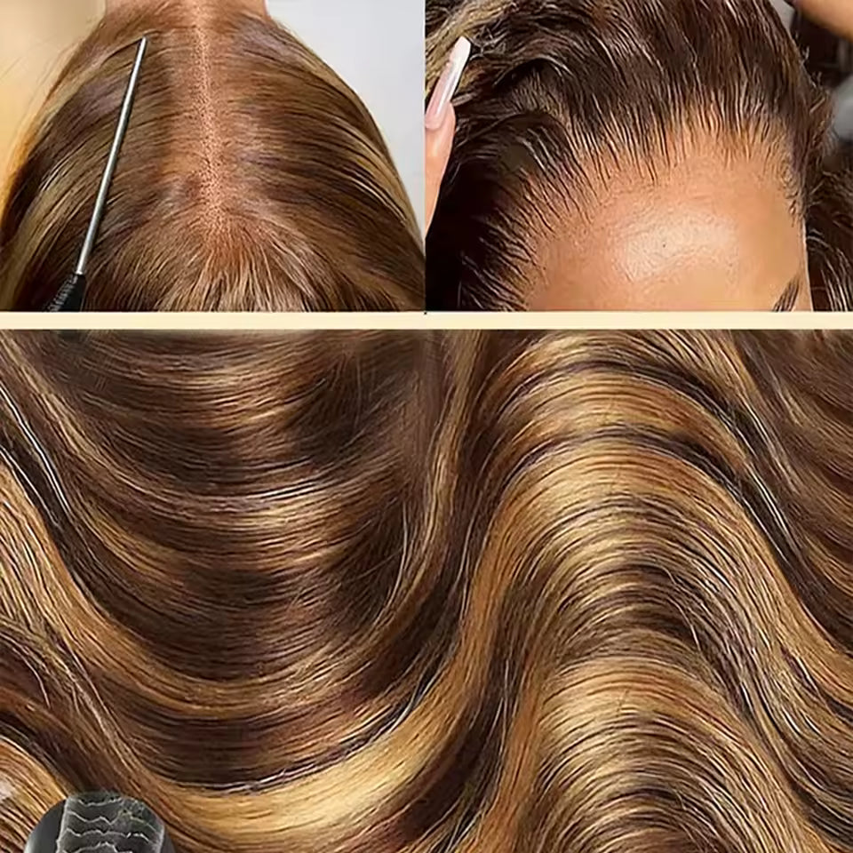 p4/27 highlight body wave remy human hair wig with hd lace front