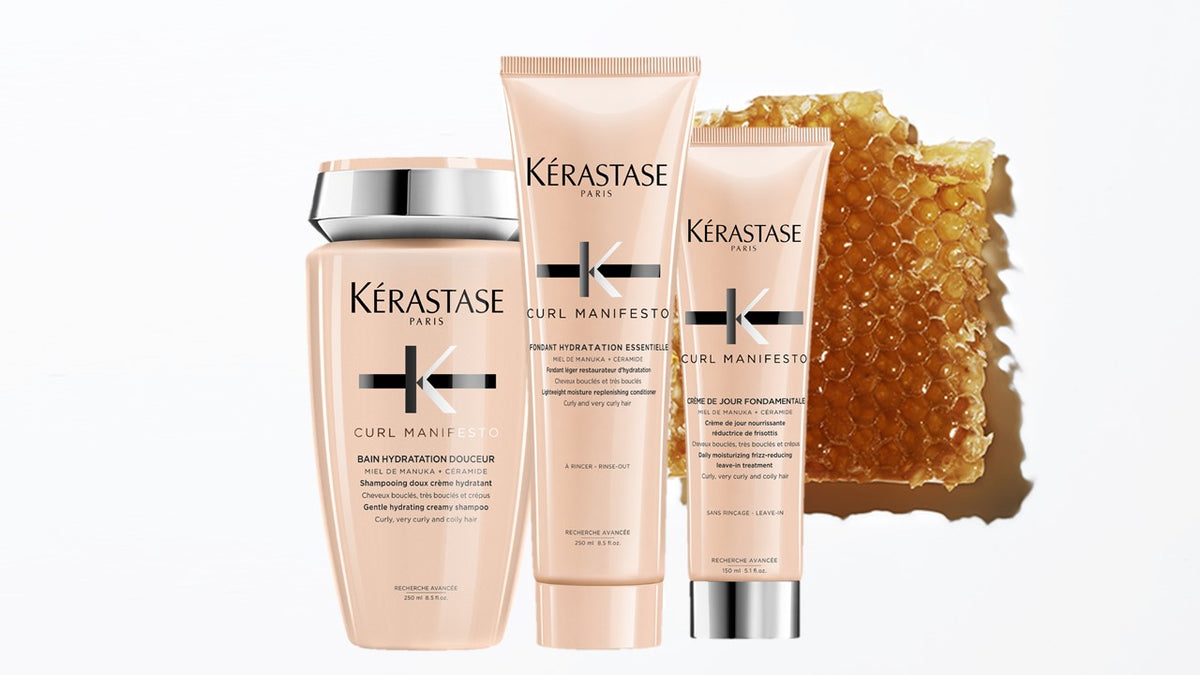Kérastase Curl Manifesto Hydrating Trio + Gift - Shampoo 250 ml, Conditioner 200 ml & Leave-in Cream 150 ml + 75 ml Gift Shampoo - For Hydrated & Resilient Curls