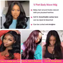v-part body wave human hair wig with hd lace front