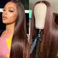 chocolate brown straight human hair wig with hd lace front