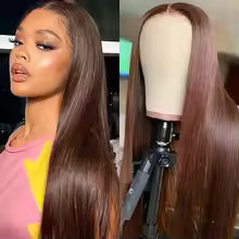chocolate brown straight human hair wig with hd lace front
