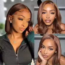 Chocolate Brown Bob 13x4 HD Lace Front Wig
Pre-Plucked Natural Hairline 180% Density