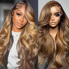 highlight body wave human hair wig with hd lace front