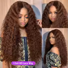Chocolate Brown Deep Wave Human Hair Lace Front Wig