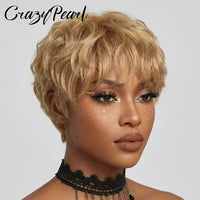 Short Curly Pixie Cut Wig 100% Human Hair
Machine Made Natural Black Layered with Bangs