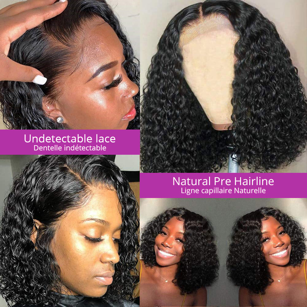 Deep Wave Glueless Bob 13x4 HD Lace Front Wig
250% Density Pre-Plucked Curly Human Hair