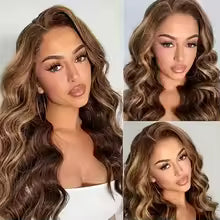highlight body wave human hair wig with hd lace front