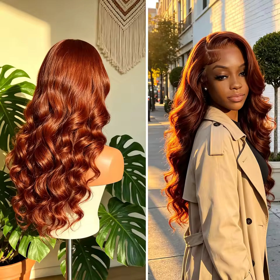 Reddish Brown Body Wave Human Hair Lace Wig