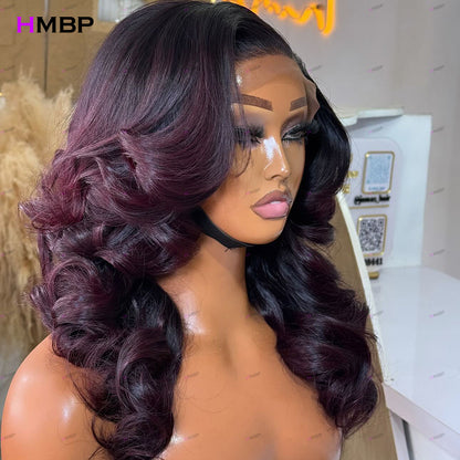 Black Purple Curly Human Hair Lace Wig
