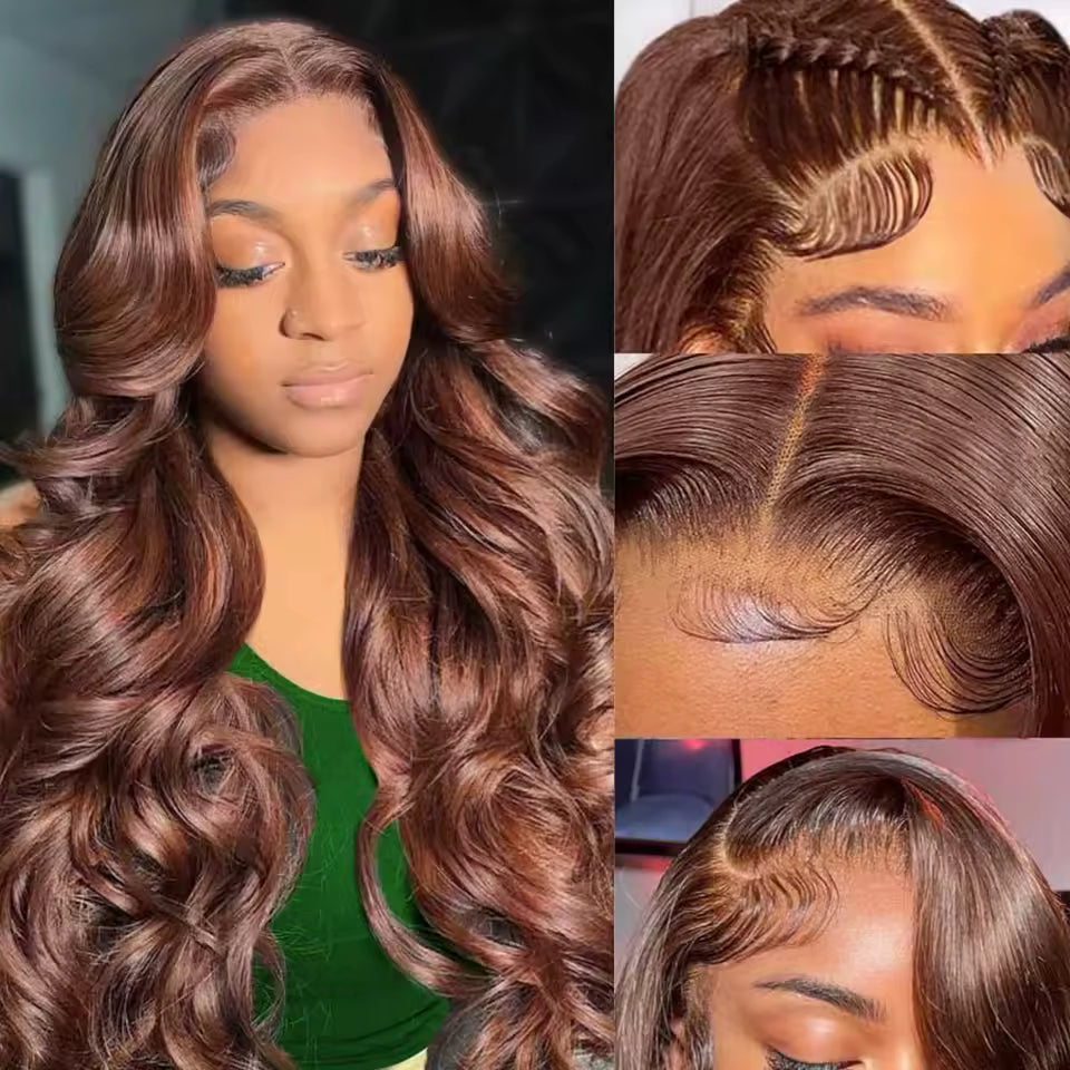 Chocolate Brown Body Wave Human Hair Wig – 13×4 Lace Front