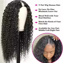 V-Part Curly Human Hair Wig – 16–32 Inch, 180%/200% Density