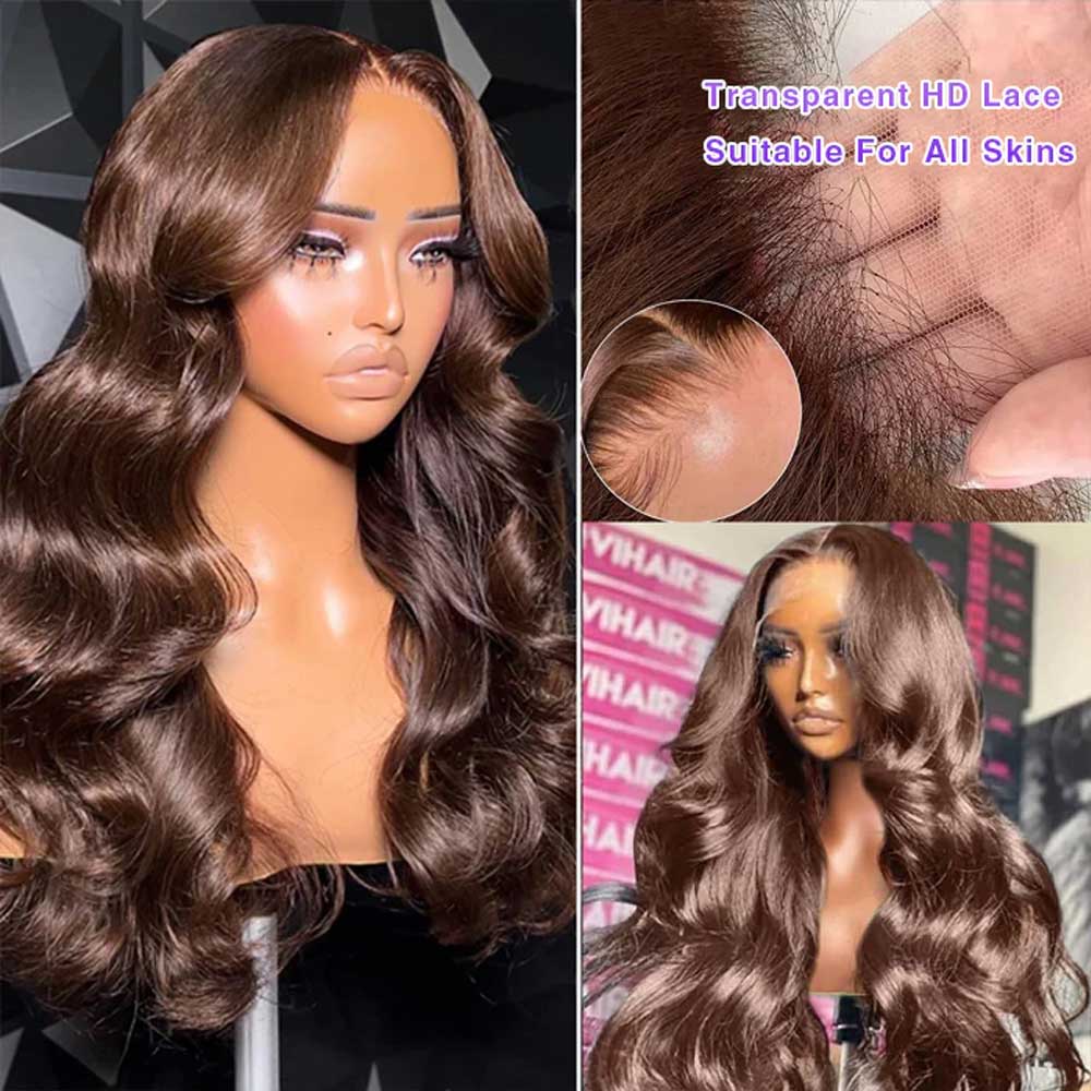 Chocolate Brown Body Wave Human Hair Wig – 13×4 Lace Front