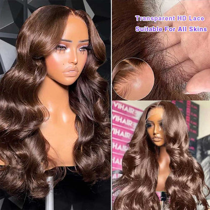 Chocolate Brown Body Wave Human Hair Wig – 13×4 Lace Front