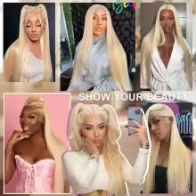 613 Honey Blonde Straight Human Hair Lace Front Wig