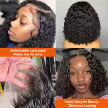 Kinky Curly Bob 13x4 HD Lace Front Wig Glueless
250% Density Water Wave Human Hair