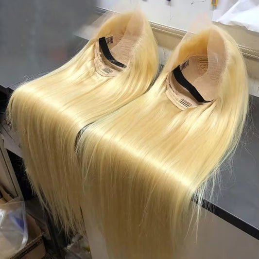 613 Honey Blonde Straight Human Hair Lace Front Wig