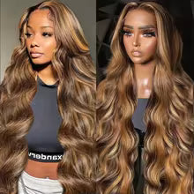 highlight body wave human hair wig with hd lace front