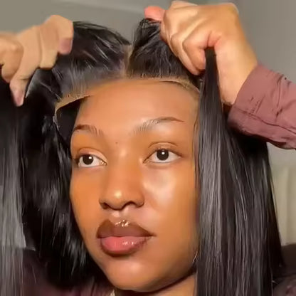 chocolate brown straight human hair wig with hd lace front