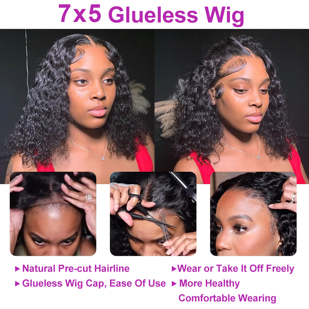 Deep Wave Glueless Bob 13x4 HD Lace Front Wig
250% Density Pre-Plucked Curly Human Hair
