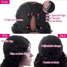 V-Part Curly Human Hair Wig – 16–32 Inch, 180%/200% Density