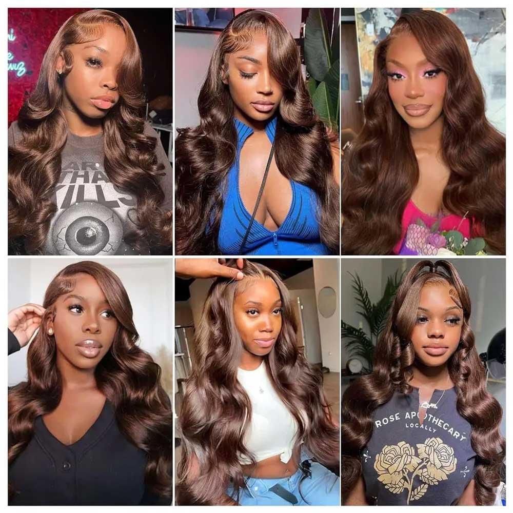 Chocolate Brown Body Wave Human Hair Wig – 13×4 Lace Front
