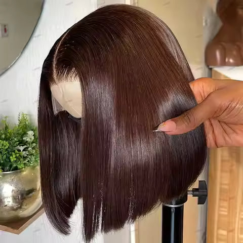 Chocolate Brown Bob 13x4 HD Lace Front Wig
Pre-Plucked Natural Hairline 180% Density