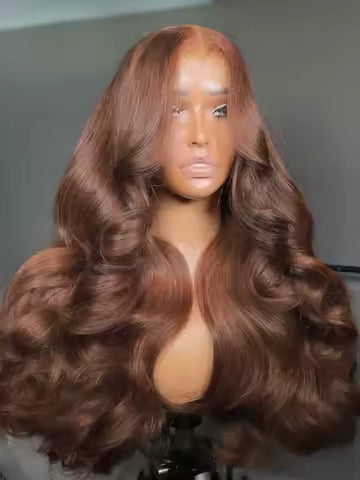 18–46 inch chocolate brown body wave human hair wig with hd lace front