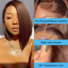 Chocolate Brown Bob 13x4 HD Lace Front Wig
Pre-Plucked Natural Hairline 180% Density