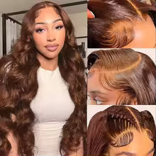 18–46 inch chocolate brown body wave human hair wig with hd lace front