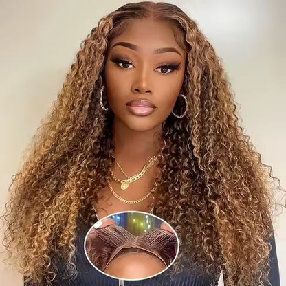 p4/27 highlight body wave remy human hair wig with hd lace front