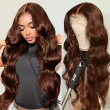18–46 inch chocolate brown body wave human hair wig with hd lace front