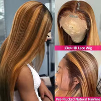 p4/27 highlight body wave remy human hair wig with hd lace front